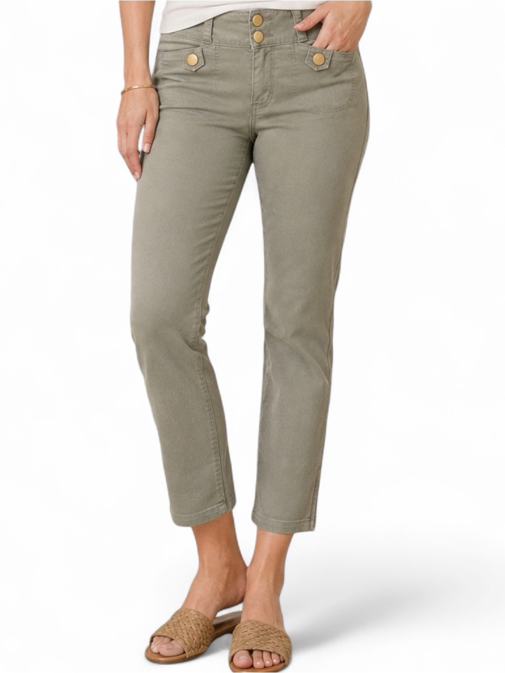 Anthropologie Elevenses Size 2 Sage Slim Ankle Pants Zip Hem Utility Y2K